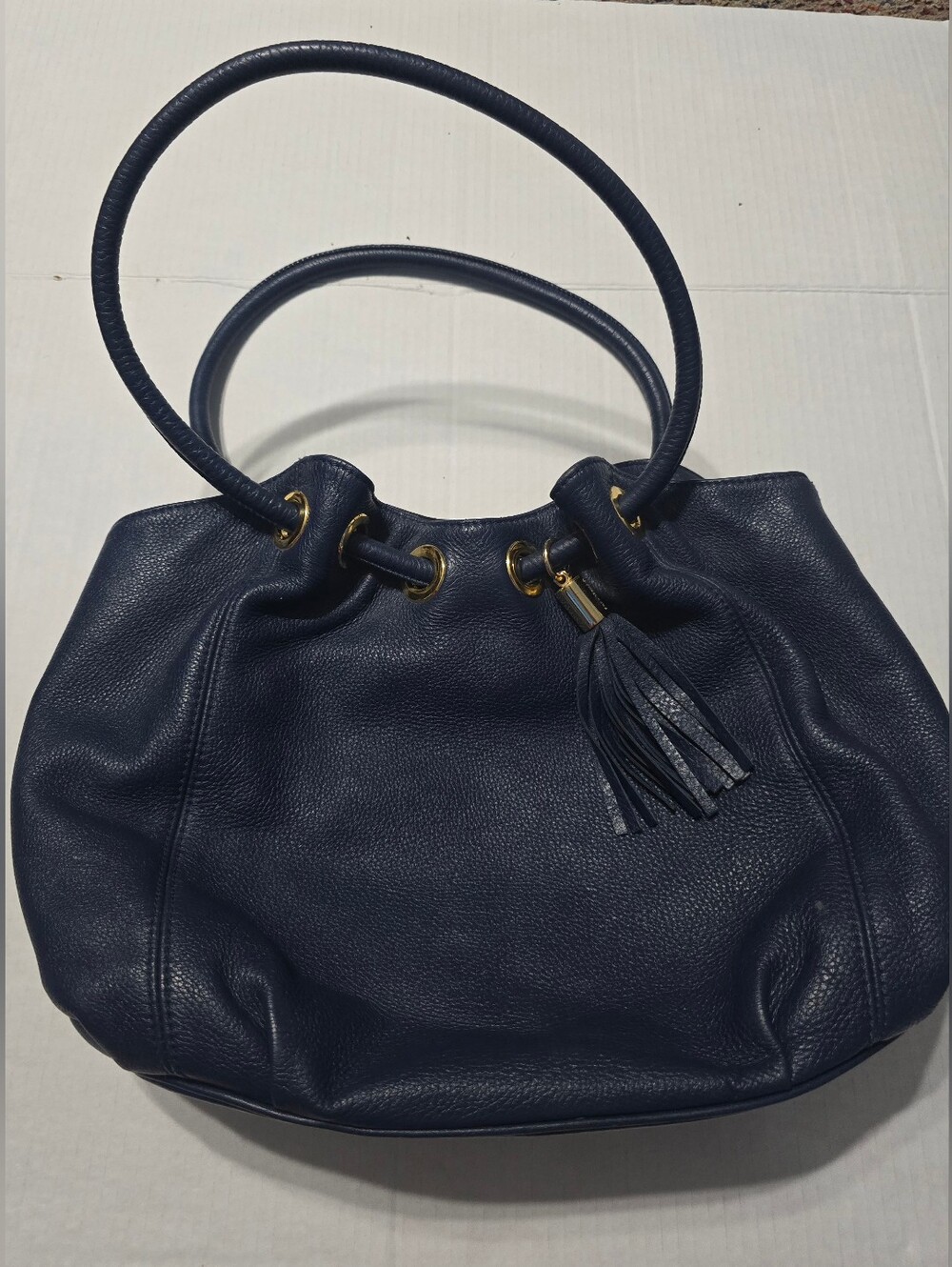 MK Michael Kors Navy Blue Shoulder Bag Purse Gold Tone Hardware Tassle Magnet - Picture 5 of 16